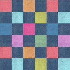Denim Checkerboard - Large Rainbow Multicolor Checks