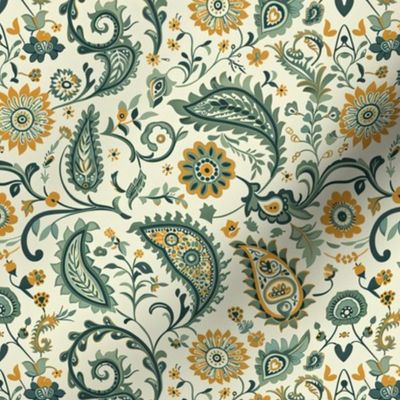 Light Green and Yellow Paisley