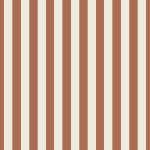 (M) Traditional Awning Stripe 1 inch - Classic Vertical Stripes - Pebble White and Terracotta Brown