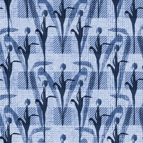 Bright Colorful Blue Tulip Flowers, Ambient Tranquil Mood Calming Blue Gingham Plaid, Elegant Springtime Tulip Floral Check, Single Tulip Stems, Easter Spring Picnic Table Linen, Happy Sweet Springtime Design, Spring Vibes Floral Botanical Monochrome
