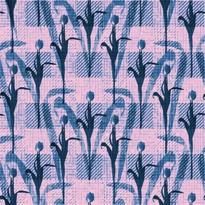 Purple Flowers Textured Plaid Tulip Print, Tranquil Pink Floral Botanical Illustration, Calming Floral Gingham, Vibrant Spring Blooms Tablecloth, Botanical Kitchen Towel Design, Springtime Outdoor Picnic Blanket, Whimsical Floral Print, Elegant Tulip Stem