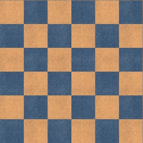 Denim Checkerboard - Large Orange and Blue Checks