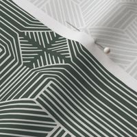 (M) Geometric Thin Lines Stripes (s) - Non-directional Mud-cloth - Light Beige on Deep Green