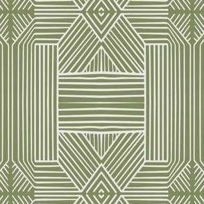 (M) Geometric Thin Lines Stripes (s) - Non-directional Mud-cloth - Light Beige on Green Slate