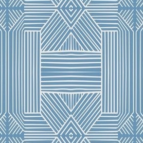 (M) Geometric Thin Lines Stripes (s) - Non-directional Mud-cloth - Light Beige on Blue Slate