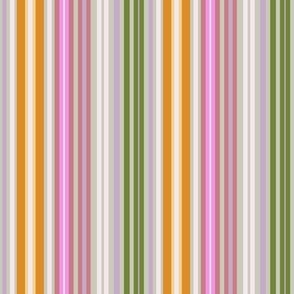 C013 - Small mini scale mustard, green, mauve, lavender and pink crayfish bold retro coordinate classic colorful ticking vertical irregular stripe, for apparel, wallpaper, patchwork, quilting, baby apparel, teenage décor, table cloths and upholstery