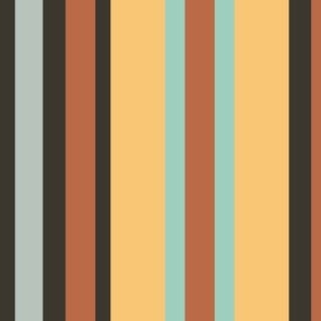 C013 - Large scale teal, yellow, rust, grey crayfish bold retro coordinate classic colorful ticking vertical irregular  stripe, for apparel, wallpaper, duvet cover, table cloths and upholstery
