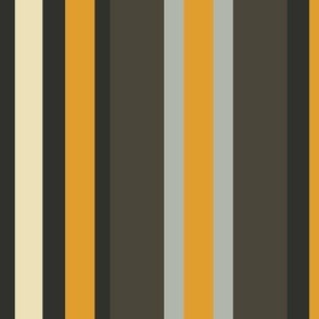 C013 - Large scale mustard, olive green, dark grey and tan  crayfish bold retro coordinate classic colorful ticking vertical irregular  stripe, for apparel, wallpaper, duvet cover, table cloths and upholstery