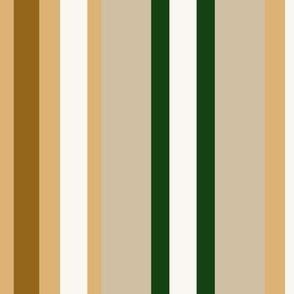 C013 - Large scale forest green, tan, taupe and off white crayfish bold retro coordinate classic colorful ticking vertical irregular  stripe, for apparel, wallpaper, duvet cover, table cloths and upholstery