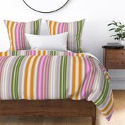 C013 - Large scale mustard, green, hot pink and purple crayfish bold retro coordinate classic colorful ticking vertical irregular  stripe, for apparel, wallpaper, duvet cover, table cloths and upholstery