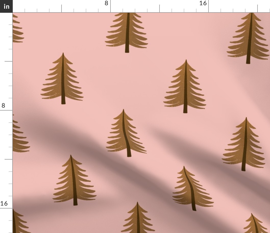 Brown and pink pine trees