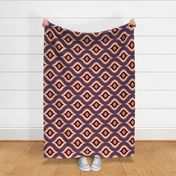 70s mod geometric ogee tribal pattern - purple, pink and orange