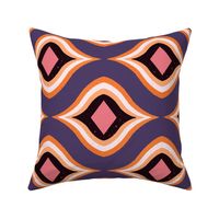 70s mod geometric ogee tribal pattern - purple, pink and orange