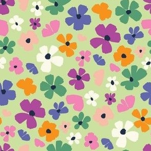 halloween floral brights on green