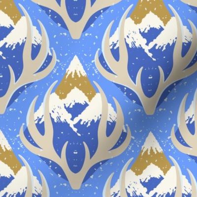 [L] Majestic Antlers and Snowy Mountains - Royal Blue and Yellow #P240343