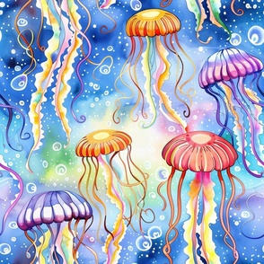 Watercolor Rainbow Jellyfish