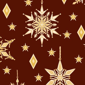 24" Pale Yellow Snowflakes on Maroon