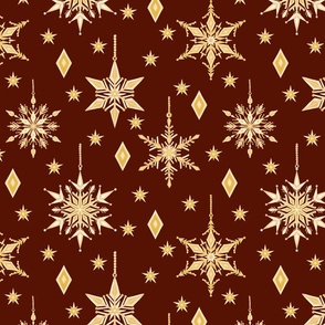 12" Pale Yellow Snowflakes on Maroon