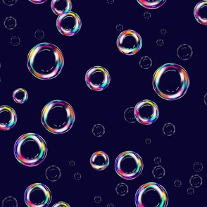 Party Wall Bubbles in bright rainbow colours floating upwards on a dark blue background