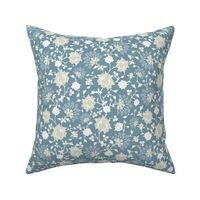 Small  Scale Stylised Botanical Turkish Inspired Trailing Floral in Soft Grey Blue and Cream