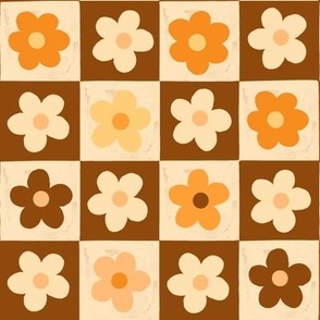 Kitch Retro Daisy Bloom Flowers Brown