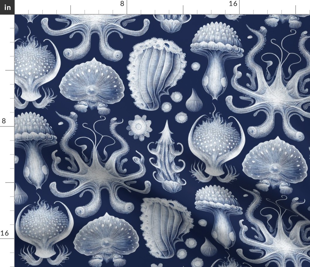 Strange Mollusks Toile de Jouy - Delft Blue