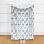 Large Vintage Greenery Bow Trellis Wallpaper in Soft Watercolor in blue