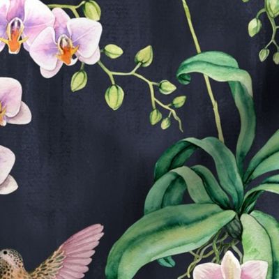Orchids with hummingbirds dark gray or anthracite