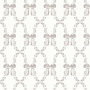 Vintage Greenery Bow Trellis Wallpaper in Soft Watercolor in grey