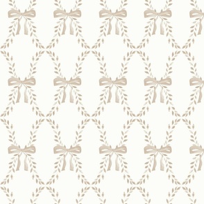 Vintage Greenery Bow Trellis Wallpaper in Soft Watercolor in taupe