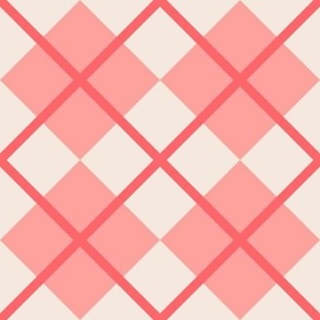 249 - Medium large scale classic monochromatic coral pink peach argyle plaid for pretty English Country décor, nursery accessories, cot sheets, baby apparel, patchwork and quilting