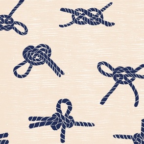 Sailor's knots- nautical knots in blue on beige, hand drawn block print inspired (L)