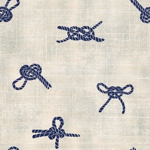 Sailor's knots- marine knots in blue on bleached wood beige-grey texture, hand drawn block print inspired 
