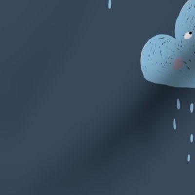 Rainy Day with clouds and rain on dark blue background