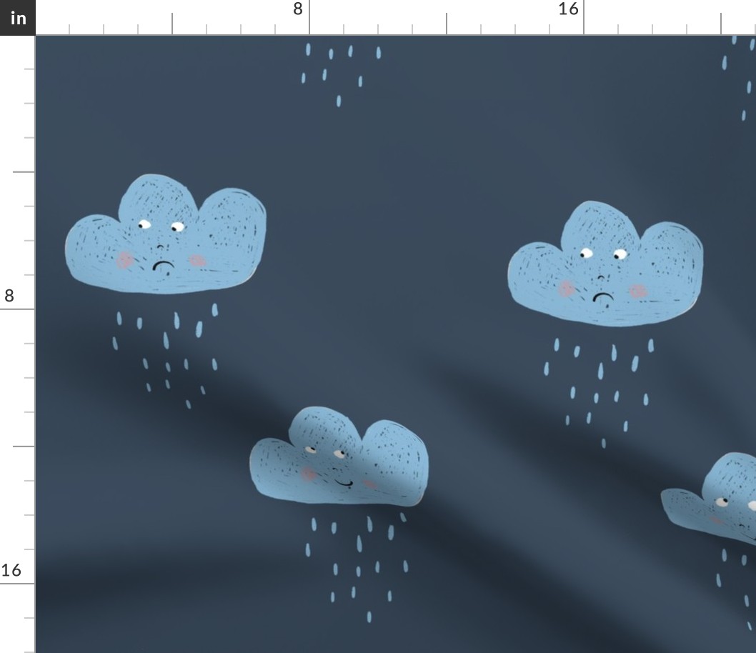 Rainy Day with clouds and rain on dark blue background
