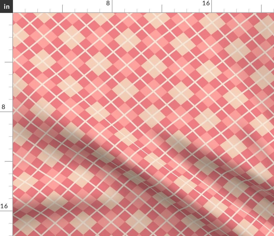 249 - Medium scale classic coral pink peach argyle plaid for pretty English Country décor, nursery accessories, cot sheets, baby apparel, patchwork and quilting