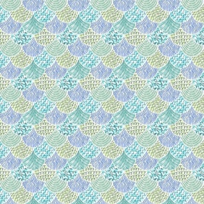 (S) Mermaid Scales Scallops Boho Painted Doodle Blue, Green and Lavender