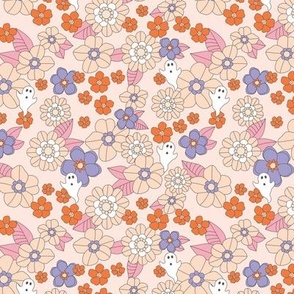 Ditsy Blossom halloween ghosts vintage flowers and spooky fall theme outline blush pink lilac 