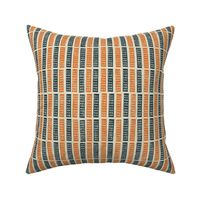 Block print inspired textured - carved strips in orange and blue - medium