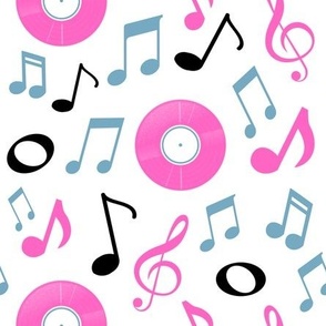 Pink vinyl records and musical notes