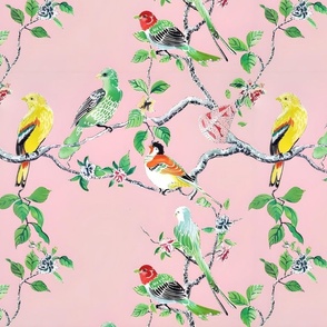 Chinoiserie birds on soft pink