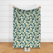 Large Scale Leafy Vines in Neutral Blue Soft Sage Tan Tones