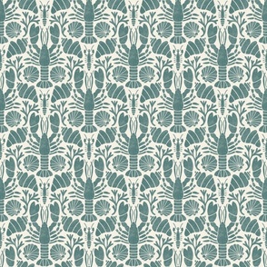 Block Print Crustaceans - Lobsters and shells teal SMALL