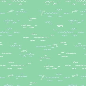 Textured Seafaring Serenade - Gentle mini Waves in light sage green tone