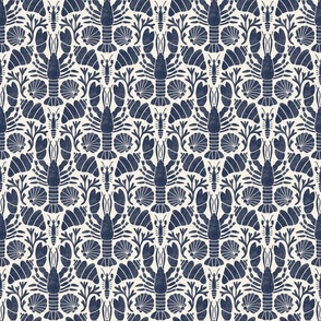 Block Print Crustaceans - Lobsters and shells blue SMALL