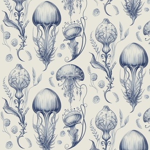 Fantastic Jellyfish - Delft Blue & Cream