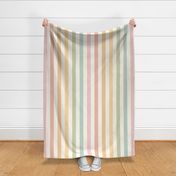 Large scale / Pastel rainbow 2 inch vertical awning stripes on cream / Cute lines in soft pale powder baby pink blue green yellow orange red and warm light ivory beige off white / fun happy teenage classic cabana modern blender