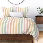Large scale / Pastel rainbow 2 inch vertical awning stripes on cream / Cute lines in soft pale powder baby pink blue green yellow orange red and warm light ivory beige off white / fun happy teenage classic cabana modern blender