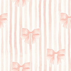 Medium Vintage Striped Bow Watercolor in pink