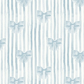 Small Vintage Striped Bow Watercolor in Light blue